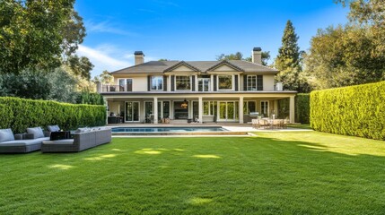 Obraz premium Backyard of a Large Home with Swimming Pool