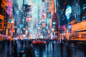 Vibrant City Nightlife in Motion with Blurred Lights and Architecture