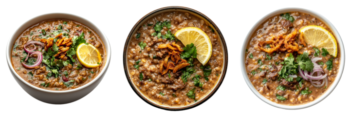 Lentil soup bowl isolated on a transparent background perfect for food-themed illustrations or culinary designs.