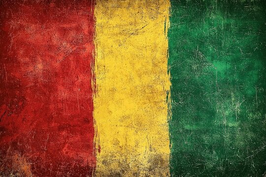Distressed and Grunge-Textured Tricolor Flag of Guinea