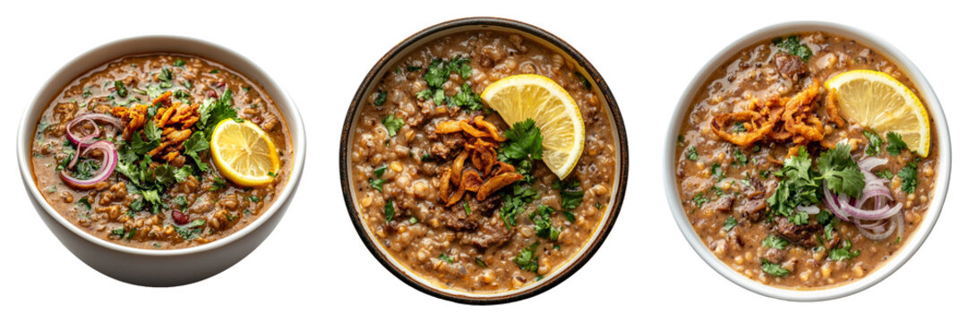 Lentil soup bowl isolated on a transparent background perfect for food-themed illustrations or culinary designs.