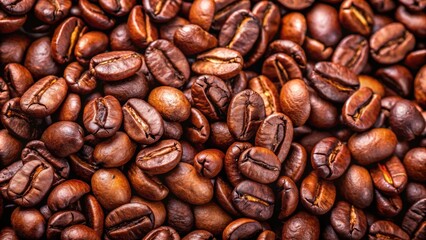 Obraz premium Closeup of a pile of variegated coffee beans with a rich chocolatey hue, coffee, beans, organic, closeup, pile, shapes, sizes