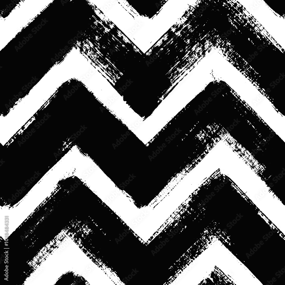 Aufkleber vector chevron pattern. seamless black and white brush stroke background. zig zag print with distres
