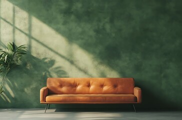 A simple living room with a red wall, white floor, and contemporary furnishings.