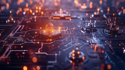 Glowing Futuristic Digital Circuit Background with Shimmering Neon Lights and Abstract Tech Patterns
