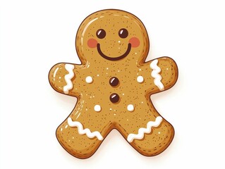 Smiling Gingerbread Man Cookie in Flat Design Style for Holiday Winter Season Baked Treats and Desserts