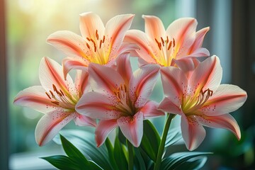 Fototapeta premium Elegant pink lilies in soft morning light