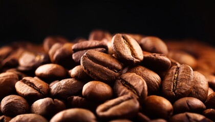 Coffee beans on a dark background, perfect for coffee lovers.