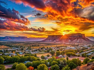 A remarkable sunrise graces Grand Junction, Colorado, casting vibrant shades across the sky and highlighting its scenic landscape, offering a breathtaking morning view for all.