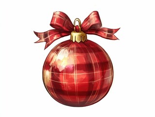 Elegant and traditional Christmas ornament featuring a vibrant plaid bow  creating a cozy and festive holiday in a simple  yet premium style  isolated on a clean white background