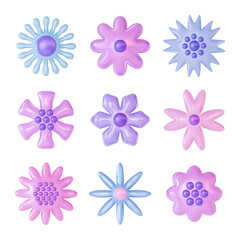 3d flowers render set vector isolated illustration