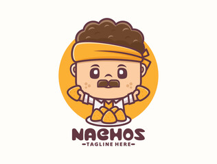 cute man cartoon mascot design with nachos, food logo template