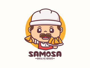 Samosa cartoon mascot, culinary template logo design