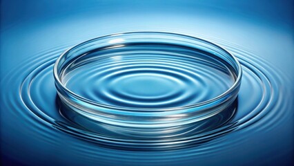 Petri dish with water creating ripples in a blue background, biology, science, laboratory, research
