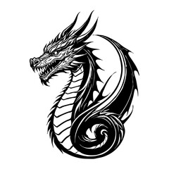 Obraz premium Dragon. Line art. Logo design for use in graphics. T-shirt print, tattoo design. Minimalist illustration for printing on wall decorations.