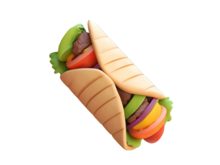 Shawarma wrap 3d icon isolated on transparent or white background, png