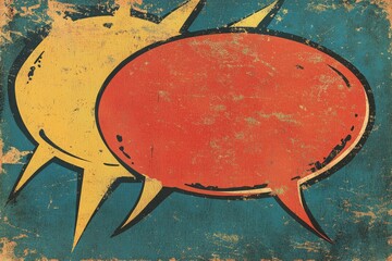 Retro comic-style speech bubbles on textured background