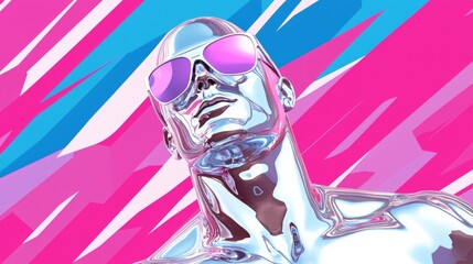 Futuristic chrome figure with reflective visor, embodying abstract design and technology.