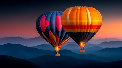 Fototapeta premium Hot Air Balloons Over Misty Mountains at Sunrise 