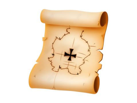 Treasure map 3d adventure game icon isolated on transparent or white background, png