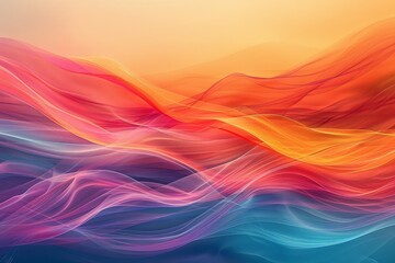 Obraz premium A vibrant and colorful abstract image of flowing fabric-like waves in pink, orange, purple, and blue hues.