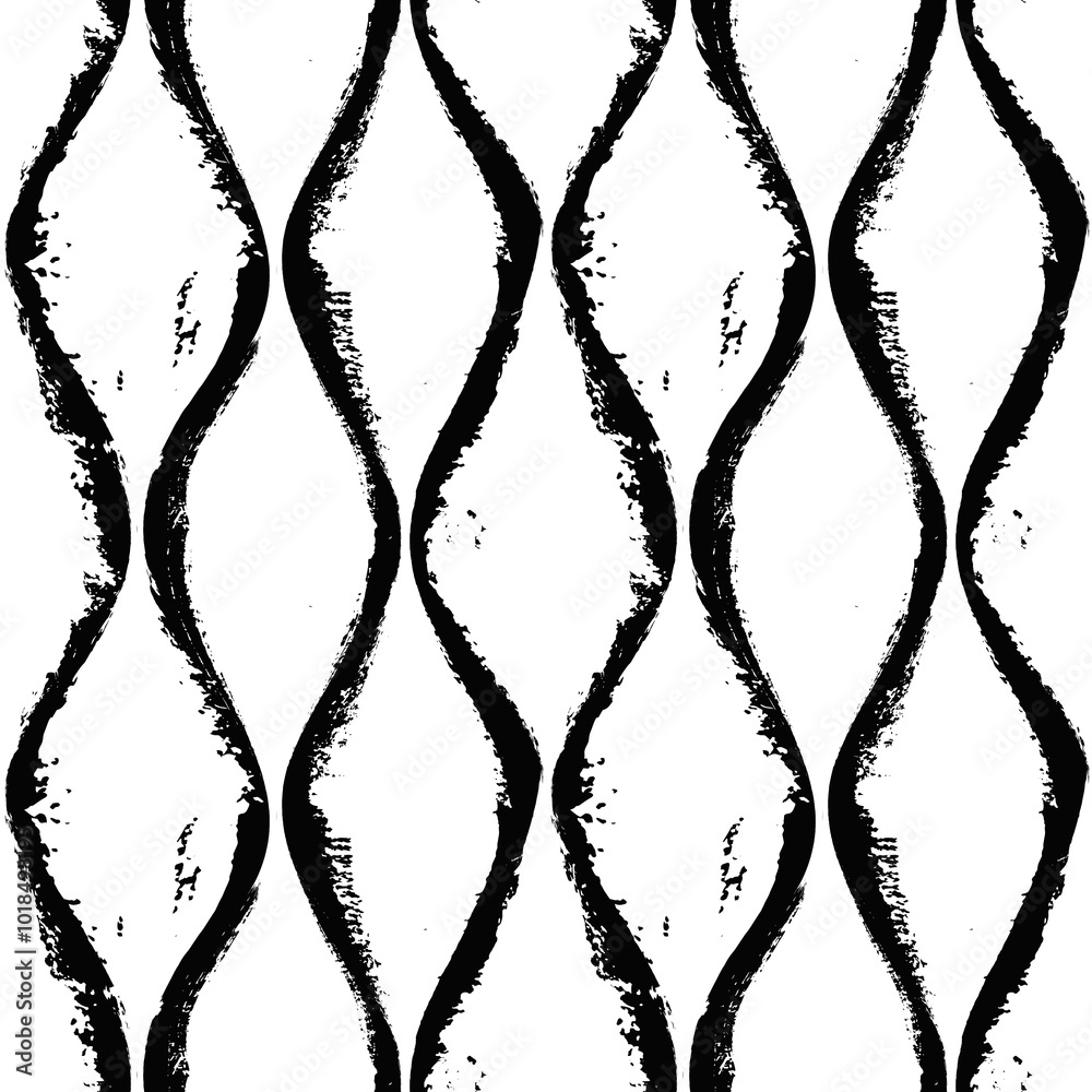 Aufkleber vector ogee pattern. seamless black and white brush stroke background. oriental print with distress 