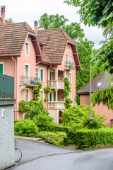 A perfect neighborhood. Houses in suburb at Spring in the Zurich, Switzerland.
