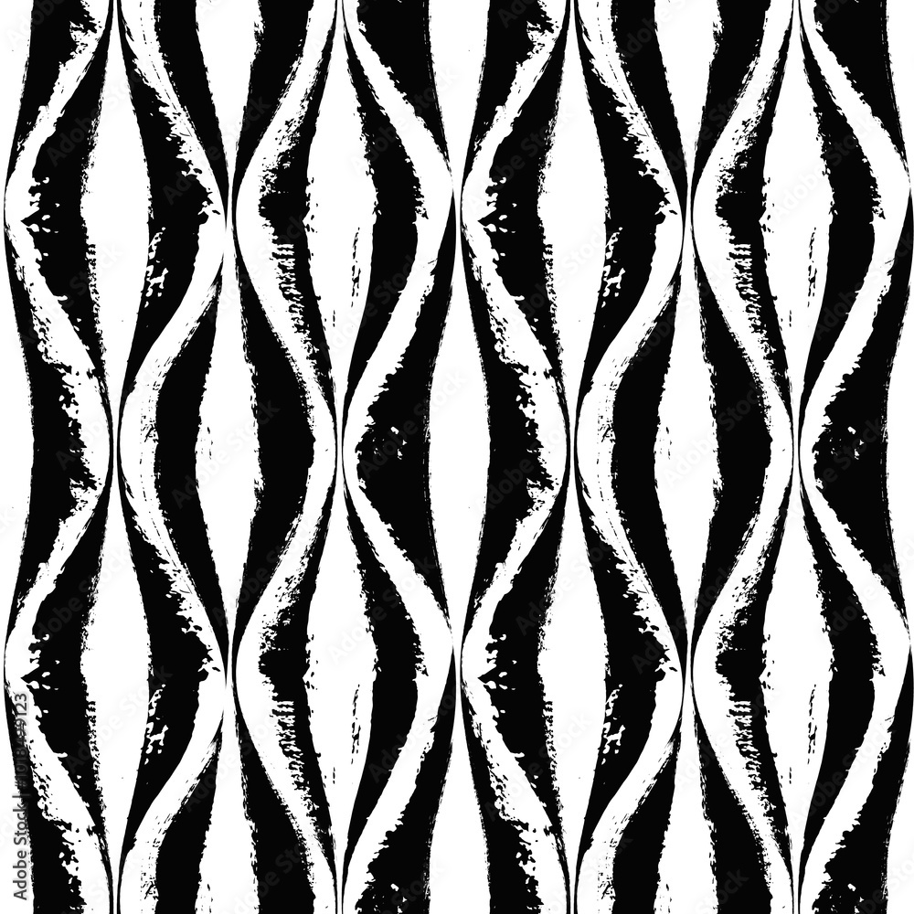 Aufkleber vector ogee pattern. seamless black and white brush stroke background. oriental print with distress 