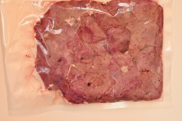 vacuum sealed chicken brown liver in a bag, texture of vacuum sealed liver in a suvid vacuum sealer bag 