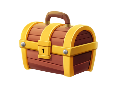 Wooden treasure chest 3d game icon isolated on transparent or white background, png - Powered by Adobe