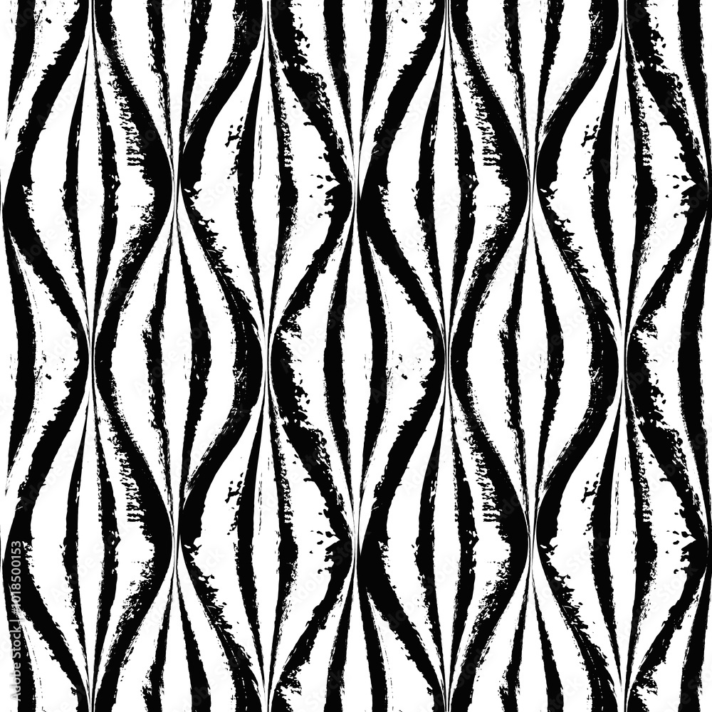 Aufkleber vector ogee pattern. seamless black and white brush stroke background. oriental print with distress 