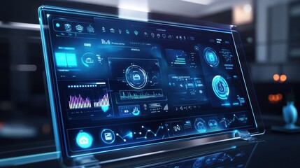 Obraz premium A futuristic smart home control panel, with voice commands and AI automation displayed on a sleek touchscreen