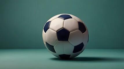 Classic soccer ball with black and white pattern on teal background