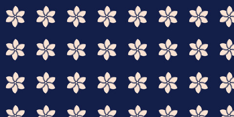 Cool and cute orchid flower pattern in cream color on blue background