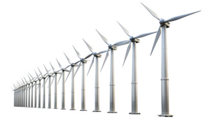 Wind turbines isolated on transparent background