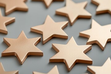Fototapeta premium Minimalist stars in soft gold, evenly spaced on a light grey background for a clean, modern holiday look