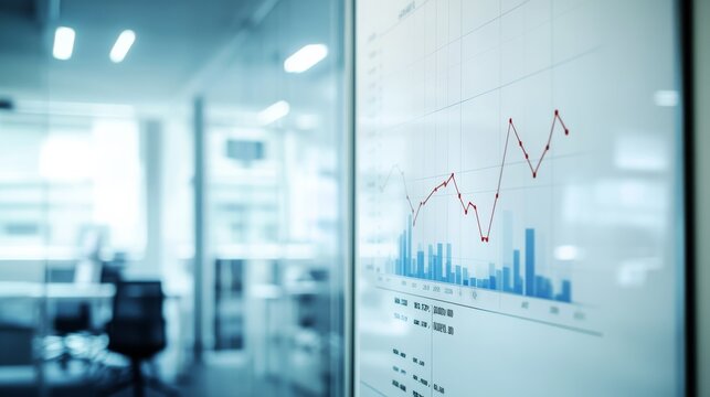 A close-up of a data chart showcasing analytical trends in a modern office setting, emphasizing statistical growth and metrics.