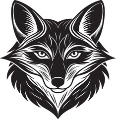 Obraz premium Vector silhouette of a fox head in black and white against a white backdrop