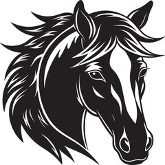 Obraz premium Vector silhouette of a black horse head against a plain white background, emphasizing its graceful features