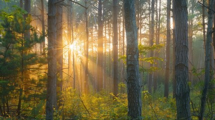 Sunbeams Through the Pine Trees