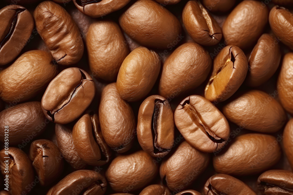 Wall mural aroma roasted coffee beans grains background,a heap of coffee beans, ready to be brewed into delicio