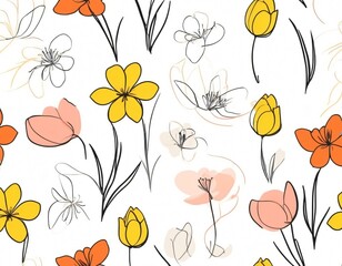 Fototapeta premium Colorful floral pattern with assorted flowers on a pale background suitable for fabric or wallpaper