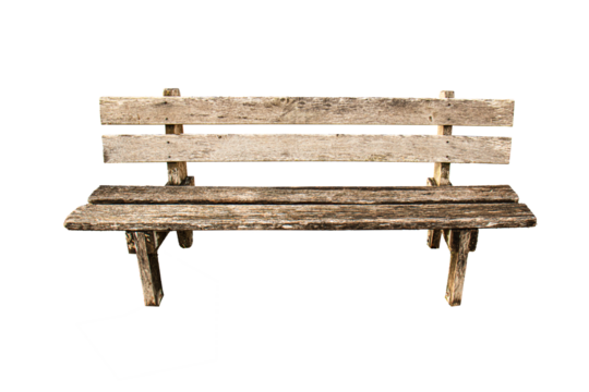 Old wooden bench isolated on a white background	