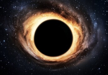 Fototapeta premium Massive black hole at the center of a swirling galaxy, stars and cosmic debris being pulled into its gravitational abyss, symbolizing destruction and the end of worlds. 