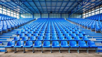 Obraz premium Empty blue stands in a deserted sports stadium, empty, stands, stadium, sports field, fans, blue, deserted