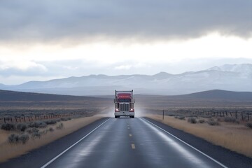 Huge Semi-truck Crossing the Southwest United States on an Empty Road