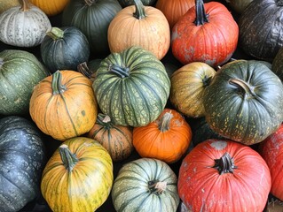 Pumpkins piled in a vibrant display ready for cooking