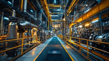 Naklejka premium Industrial Factory Interior with Pipes and Machinery