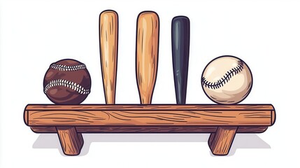 a baseball bat rack clipart, dugout equipment, flat vector, isolated on white background