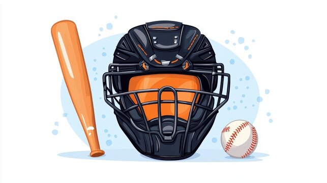 baseball equipment: bat, helmet, ball, cartoon style clip art preview